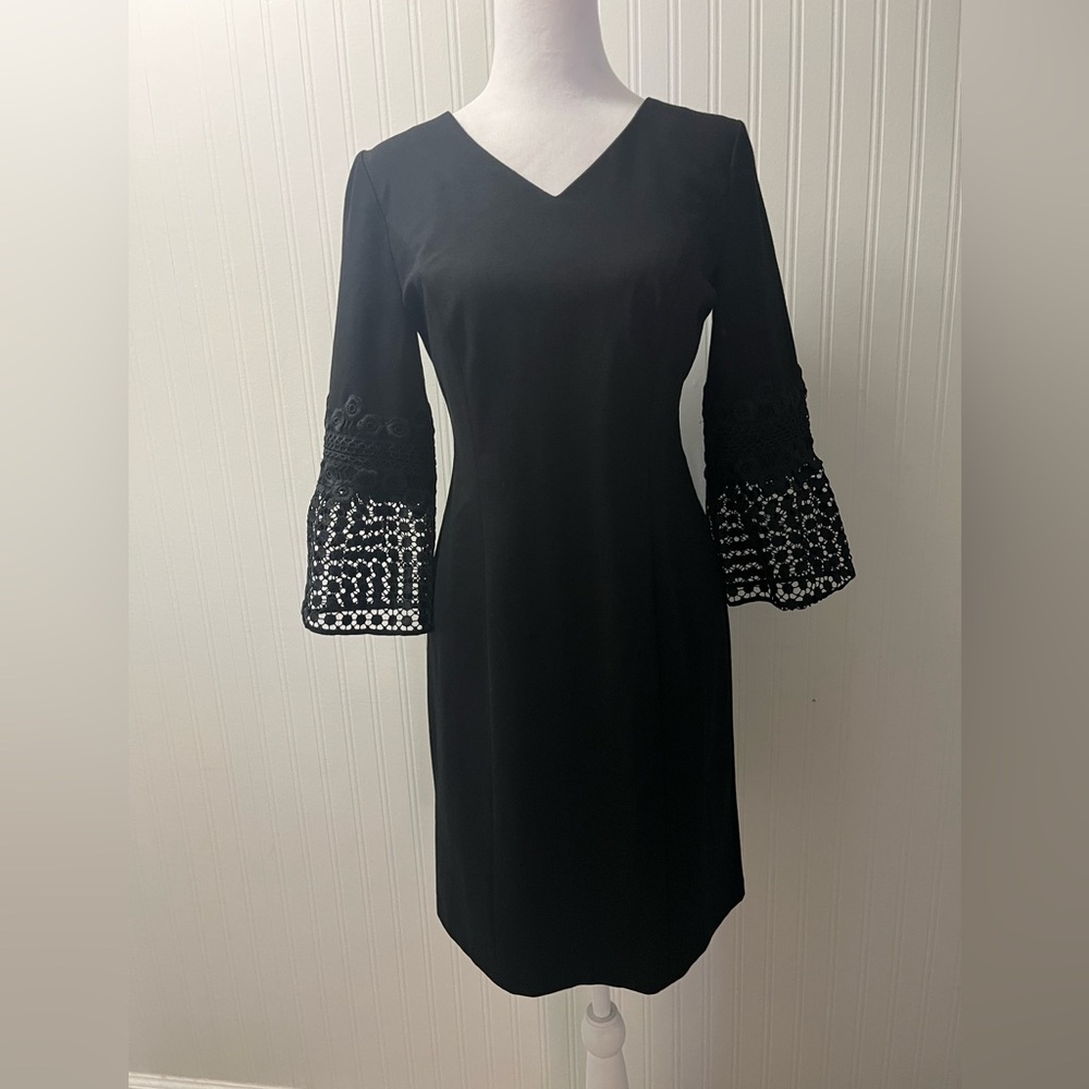 Talbots Black Dress with Lace Sleeves